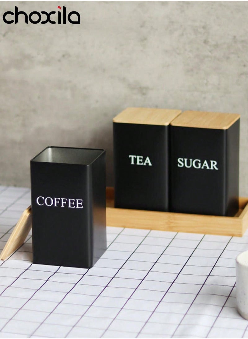 1pc Coffee Storage Can Tea Snacks Coffee Bean Storage Can Bamboo Lid Iron Art Display Square Can