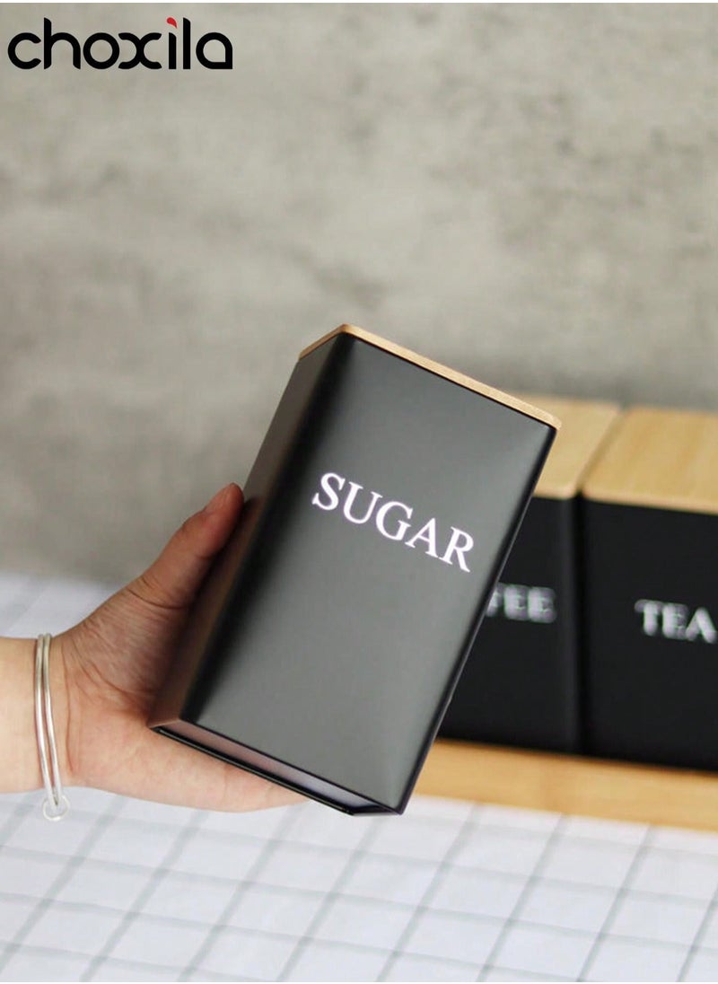 1pc Coffee Storage Can Tea Snacks Coffee Bean Storage Can Bamboo Lid Iron Art Display Square Can