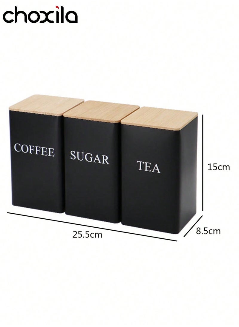 1pc Coffee Storage Can Tea Snacks Coffee Bean Storage Can Bamboo Lid Iron Art Display Square Can
