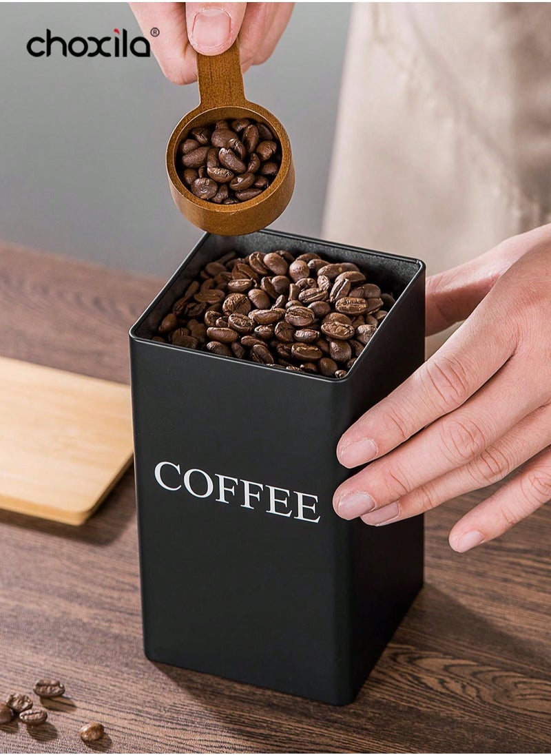 1pc Coffee Storage Can Tea Snacks Coffee Bean Storage Can Bamboo Lid Iron Art Display Square Can