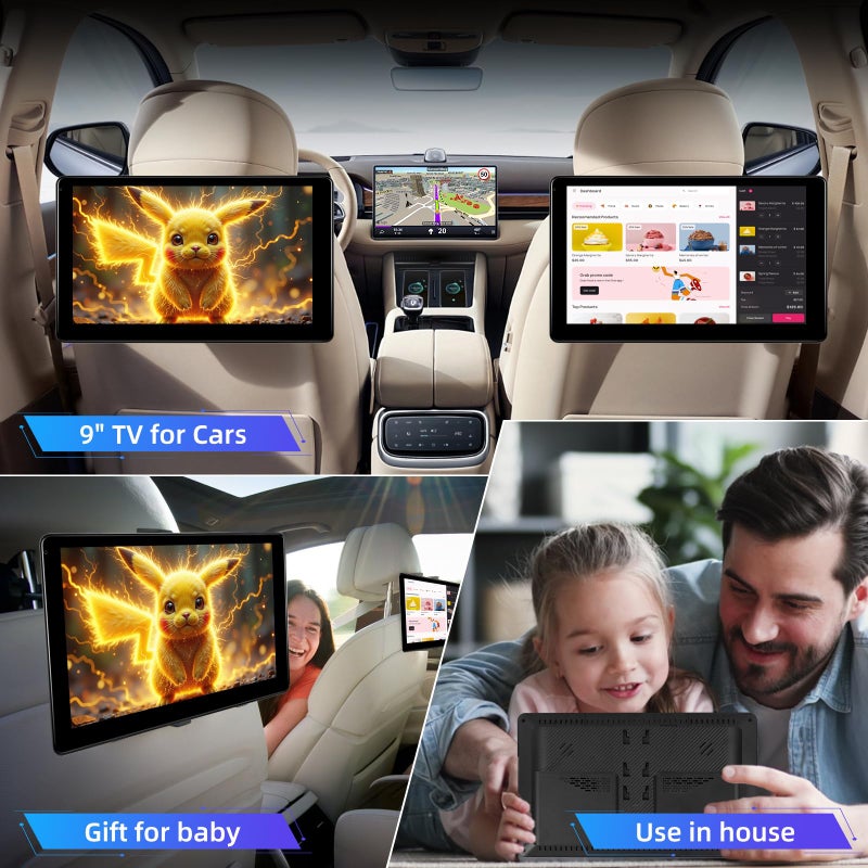 NHOPEEW Car Headrest Video Player, 9 inch IPS Screen Headrest TV Support Phone Wireless Carplay and Android Auto, Mirror Link, Video Website, Voice Control + 64G Memory Card - Image 3