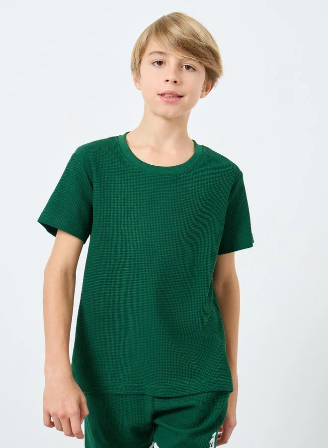 Styli Styli Teens Green Waffle Knit T-Shirt and Shorts Set