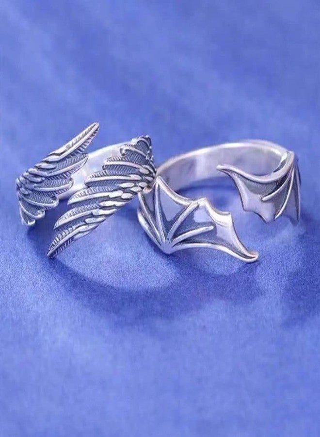 JAGTRADE Ring 2x Classic Simple Angel Demon Wing Couple Rings Set Ins Retro for Creative Opening Adjustable Ring For Teen Girls - Image 3
