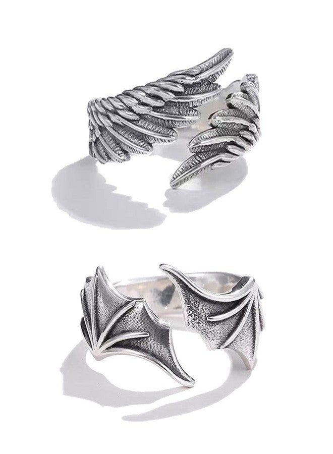 JAGTRADE Ring 2x Classic Simple Angel Demon Wing Couple Rings Set Ins Retro for Creative Opening Adjustable Ring For Teen Girls - Image 1
