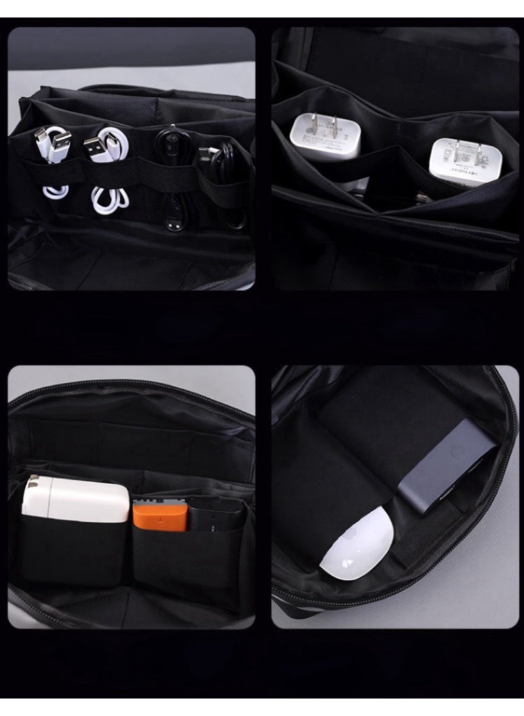 Large Capacity Electronics Organizer Pouch, 180° Full Open Tech Gear Carry Case with Multiple Compartments for Power Bank, Cables, Charger, Mouse, Travel Storage Bag - Image 4