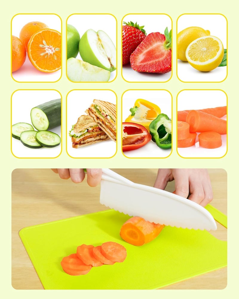 melican Kids Knife Set, 5 Pcs Montessori Kitchen Tools for Toddlers' Real Cooking, BPA Free Kids Safe Kitchen Cooking and Baking Set with Peeler, Cutting Board for Sandwich Bread Vegetable Fruit Present Gift - Image 5