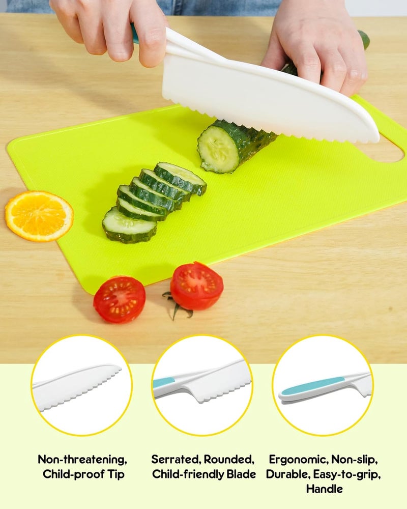 melican Kids Knife Set, 5 Pcs Montessori Kitchen Tools for Toddlers' Real Cooking, BPA Free Kids Safe Kitchen Cooking and Baking Set with Peeler, Cutting Board for Sandwich Bread Vegetable Fruit Present Gift - Image 4