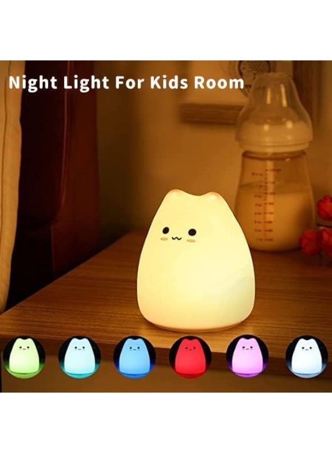 Cute Cat Night Light for Kids, Color Changing Silicone LED Night Lamp, Soft Touch Baby Nightlight with 7 Colors, Battery Operated Portable Light for Bedroom, Birthday Gift for Girls Boys - Image 3