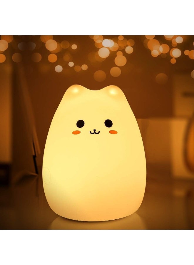 Cute Cat Night Light for Kids, Color Changing Silicone LED Night Lamp, Soft Touch Baby Nightlight with 7 Colors, Battery Operated Portable Light for Bedroom, Birthday Gift for Girls Boys - Image 1