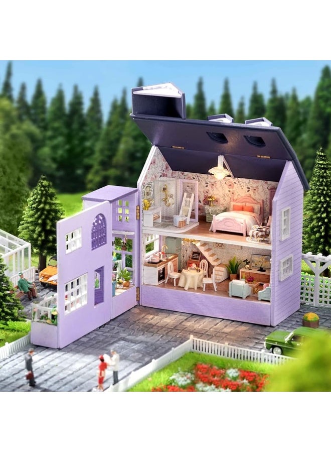 CUTEROOM Dollhouse Miniature with Furniture DIY Wooden Dollhouse Kit Plus LED Lights Creative Room for Valentines Day Gift Idea D032 - Image 1