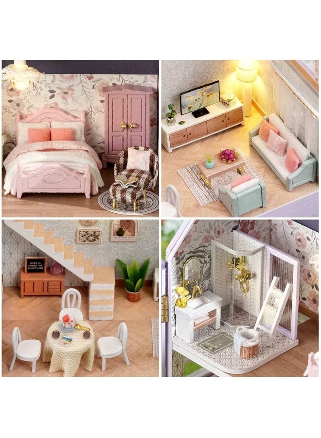 CUTEROOM Dollhouse Miniature with Furniture DIY Wooden Dollhouse Kit Plus LED Lights Creative Room for Valentines Day Gift Idea D032 - Image 4