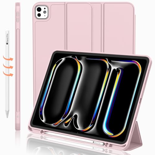 iMieet Case for iPad Pro 11 Inch (M5) 2025 /(M4) 2024 5th Gen, Trifold Stand Smart Cover with Pencil Holder and Soft TPU Back, Auto Wake/Sleep (Pink) - Image 1