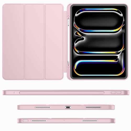iMieet Case for iPad Pro 11 Inch (M5) 2025 /(M4) 2024 5th Gen, Trifold Stand Smart Cover with Pencil Holder and Soft TPU Back, Auto Wake/Sleep (Pink) - Image 2