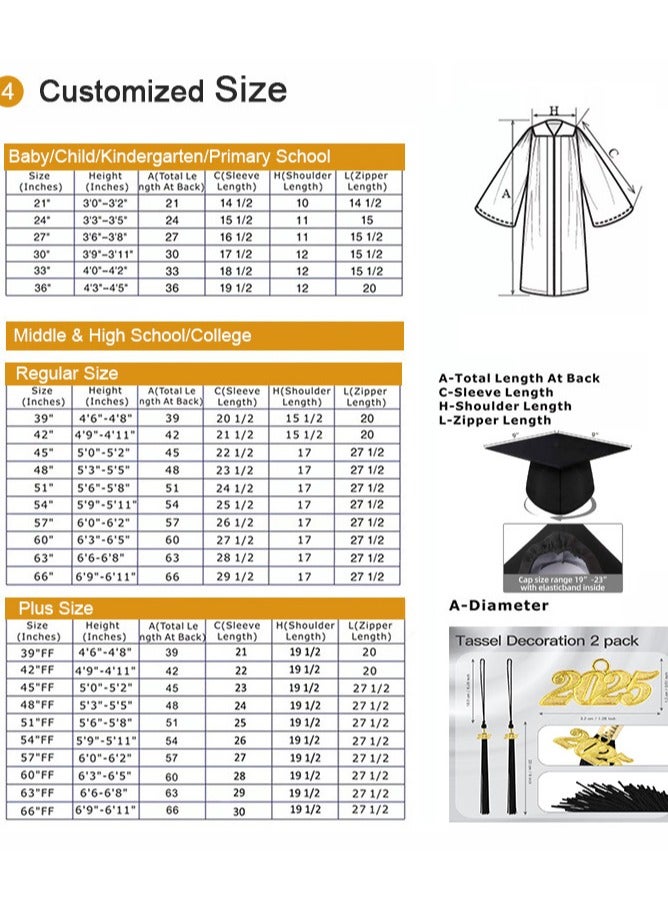 Loquat Middle High School College Graduation Gown Robe With Cap Yellow - Image 2