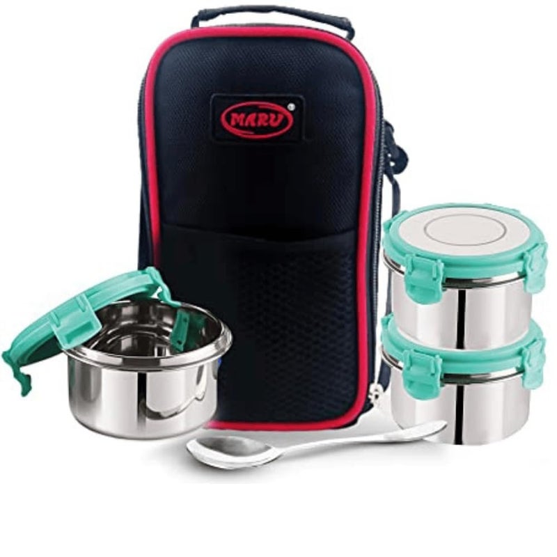 MARU Stainless Steel Lunch Box Set of 3 250ml2 350ml Leakproof Tiffin with Insulated Bag for Kids Adults Perfect for School Office Use MultiContainer Compartments for Foods Snacks - Image 1