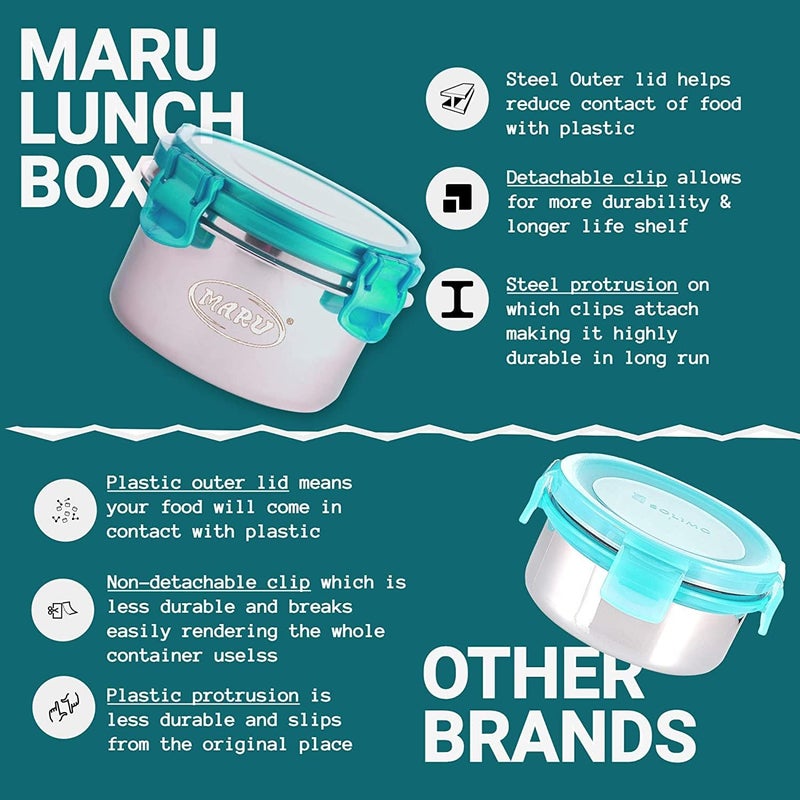 MARU Stainless Steel Lunch Box Set of 3 250ml2 350ml Leakproof Tiffin with Insulated Bag for Kids Adults Perfect for School Office Use MultiContainer Compartments for Foods Snacks - Image 4