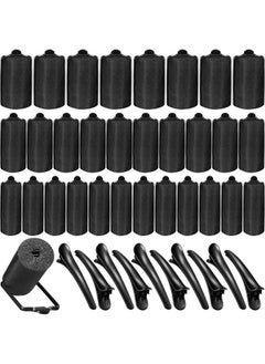 40 Pieces Sponge Hair Rollers Satin Rollers for Black Hair, Silk Rollers Foam hair Rollers Hair Curlers with Duck Teeth Hair Clips for Hairdressing Styling (Black, Multi-size)