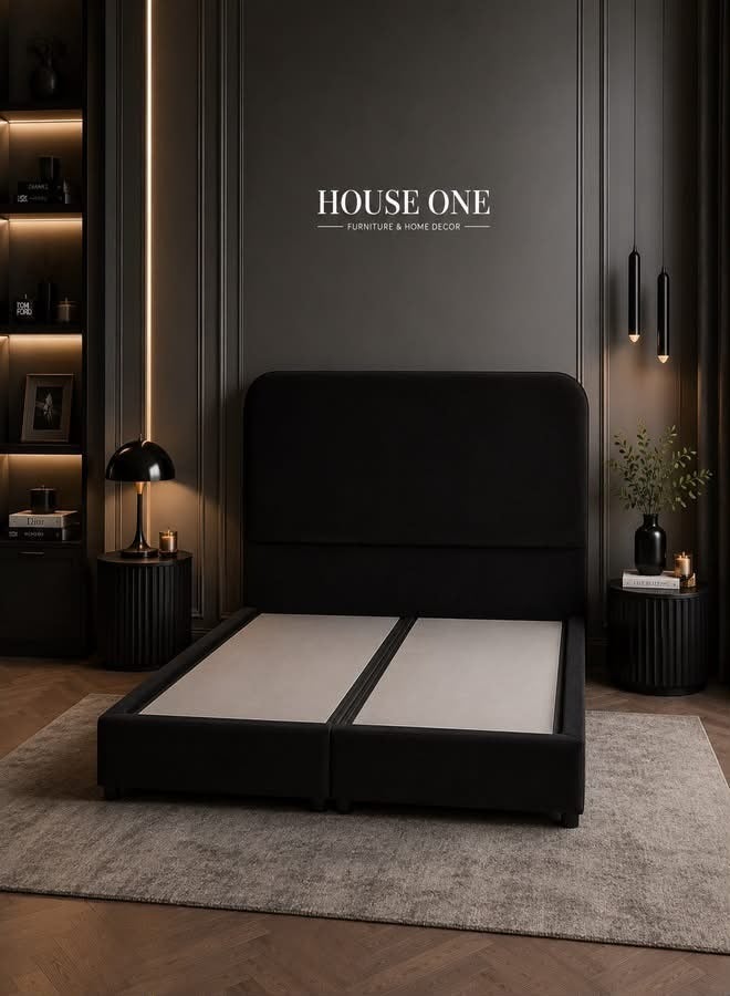 House One Leen | Velvet Bed Frame - Black - Image 1