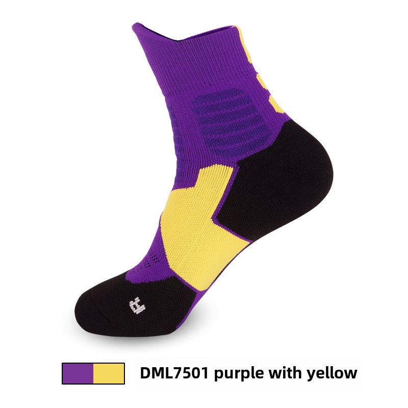 Generic Summer Pro Basketball Socks Mens Mid-Calf Sport purple yellow