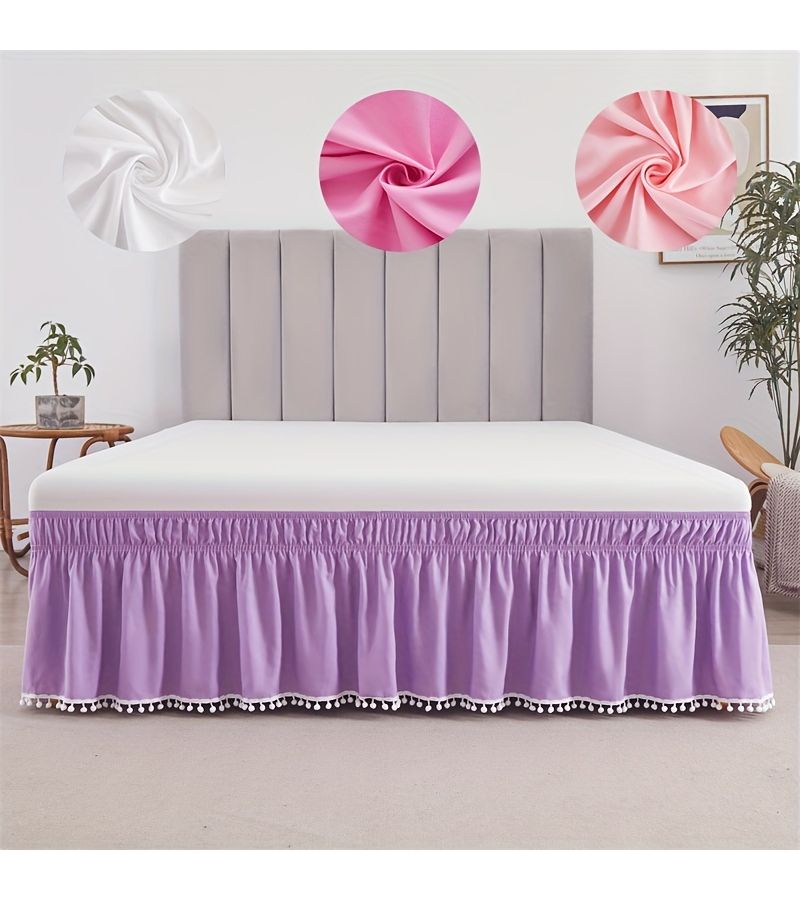 Light Pink Queen Size Princess Bed Skirt With Double Elastic Bands - Image 1