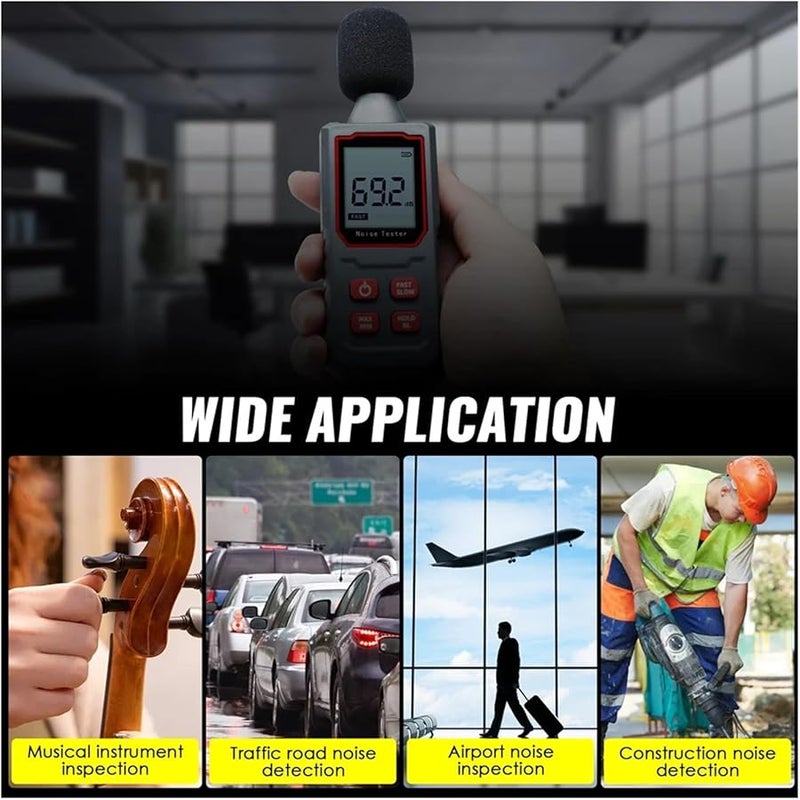 مقياس مستوى الصوت الرقمي 30-130 ديسيبل مع ميكروفون مكثف وشاشة خلفية عالية الوضوح IP54 - Image 2