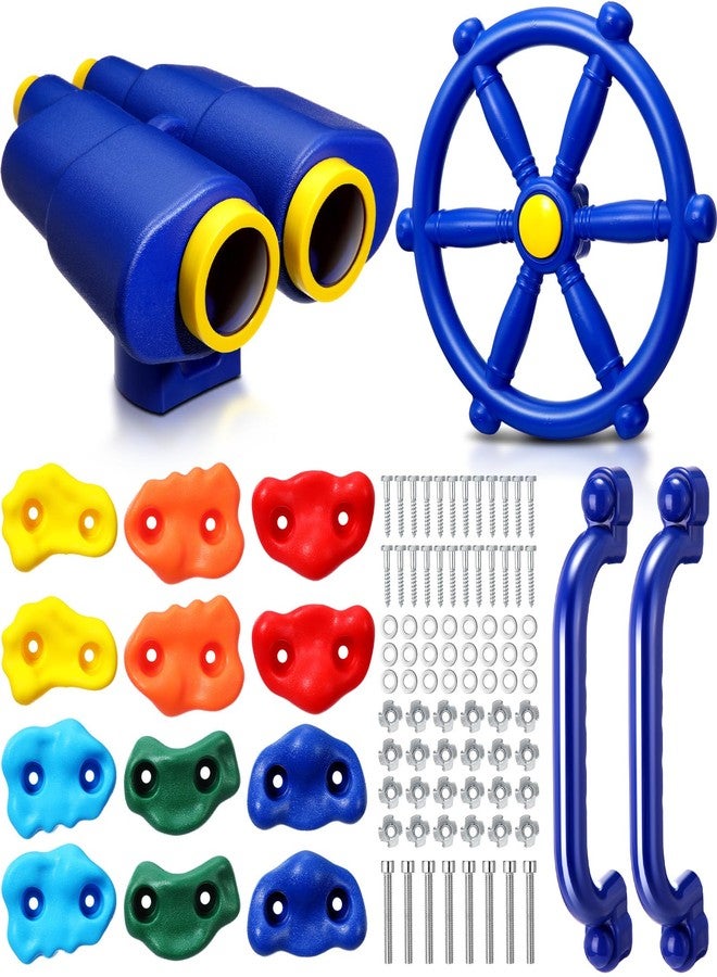 Arrowbash مجموعة ملحقات ملعب أروباش المكونة من 16 قطعة، مجموعة معدات ملعب بلاستيكية للقراصنة، مجموعة لعب سفينة بلاستيكية للقراصنة في الفناء الخلفي مع عجلة قيادة السفينة، منظار، مقابض أمان، مقابض تسلق الصخور (أزرق) - Image 1