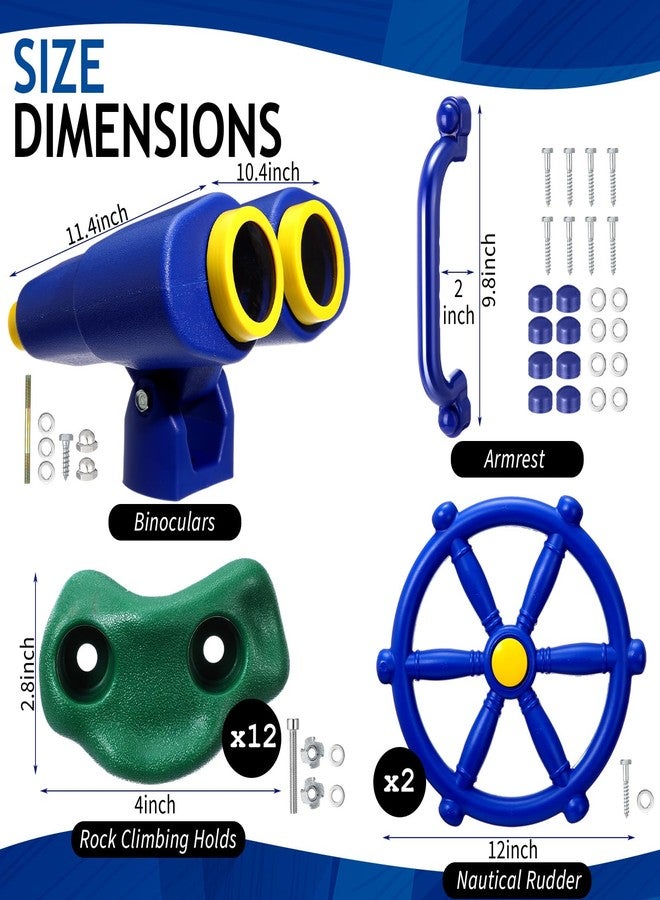 Arrowbash مجموعة ملحقات ملعب أروباش المكونة من 16 قطعة، مجموعة معدات ملعب بلاستيكية للقراصنة، مجموعة لعب سفينة بلاستيكية للقراصنة في الفناء الخلفي مع عجلة قيادة السفينة، منظار، مقابض أمان، مقابض تسلق الصخور (أزرق) - Image 2