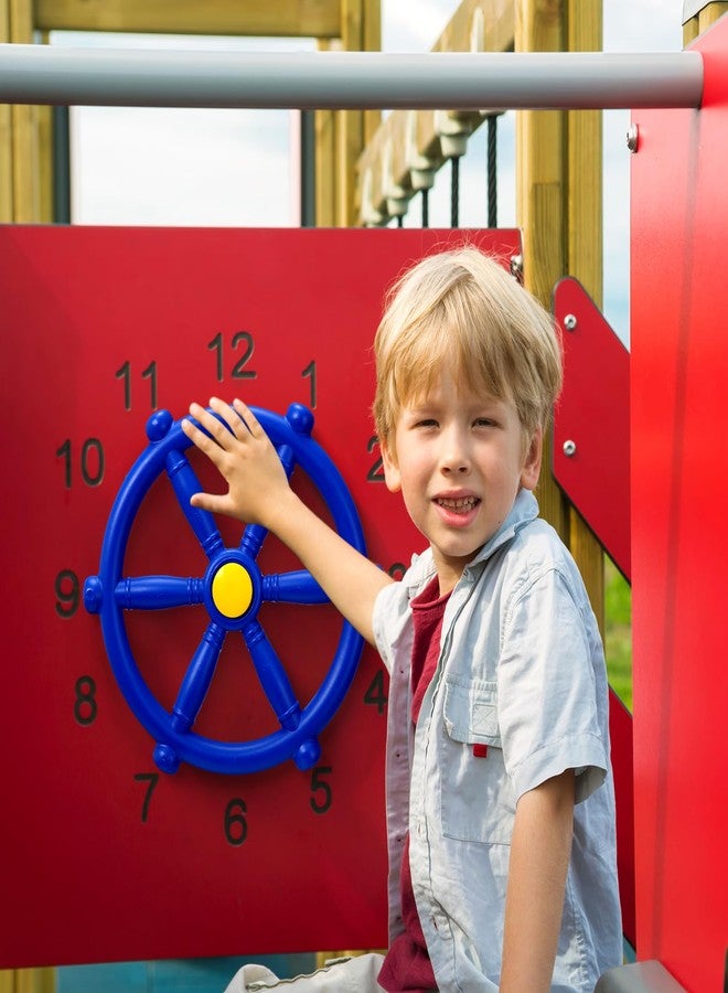 Arrowbash مجموعة ملحقات ملعب أروباش المكونة من 16 قطعة، مجموعة معدات ملعب بلاستيكية للقراصنة، مجموعة لعب سفينة بلاستيكية للقراصنة في الفناء الخلفي مع عجلة قيادة السفينة، منظار، مقابض أمان، مقابض تسلق الصخور (أزرق) - Image 4