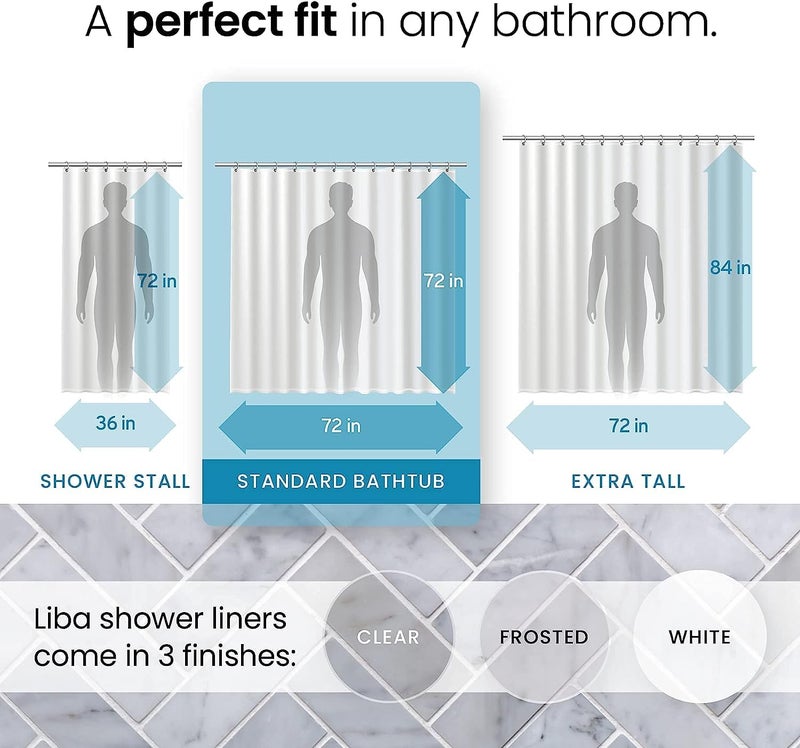 LiBa Bathroom Shower Curtain - Waterproof Plastic Shower Curtain Premium PEVA Non-Toxic with Rust Proof Grommets 10G Heavy Duty Bathroom Accessories 72x72 - Image 3