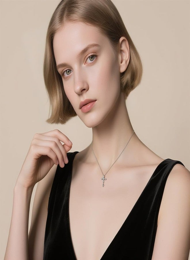 URTHEONE Moissanite Cross Necklace for Women, Crafted in 925 Sterling Silver with 14K White Gold Plating, Sparkling Moissanite Pendant, Faith-Inspired Jewelry for Women - Image 3
