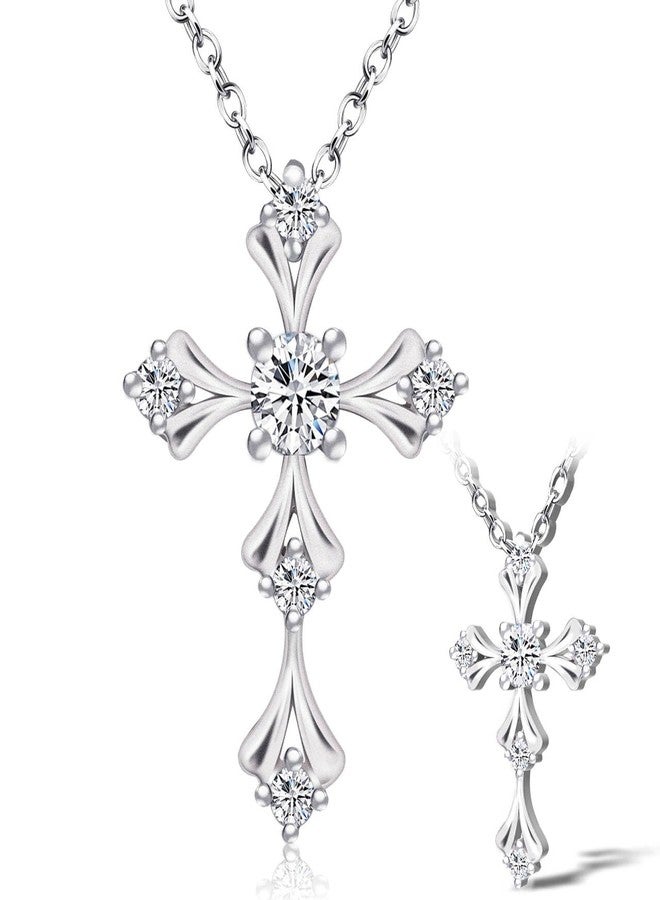 URTHEONE Moissanite Cross Necklace for Women, Crafted in 925 Sterling Silver with 14K White Gold Plating, Sparkling Moissanite Pendant, Faith-Inspired Jewelry for Women - Image 1