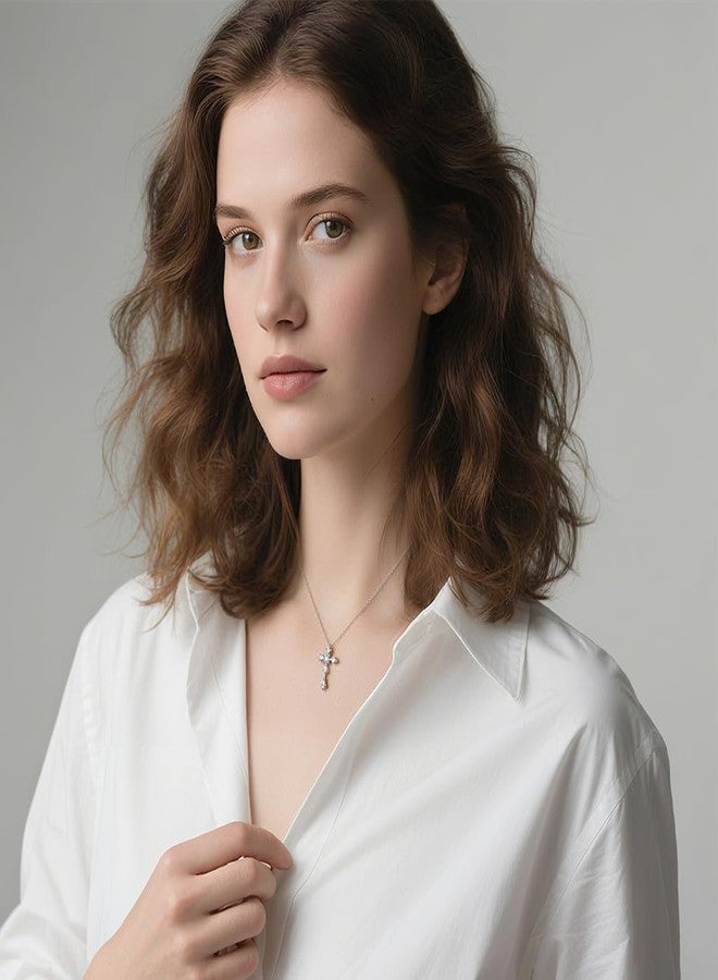 URTHEONE Moissanite Cross Necklace for Women, Crafted in 925 Sterling Silver with 14K White Gold Plating, Sparkling Moissanite Pendant, Faith-Inspired Jewelry for Women - Image 5