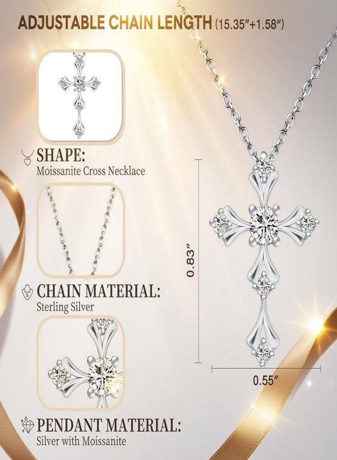 URTHEONE Moissanite Cross Necklace for Women, Crafted in 925 Sterling Silver with 14K White Gold Plating, Sparkling Moissanite Pendant, Faith-Inspired Jewelry for Women - Image 2
