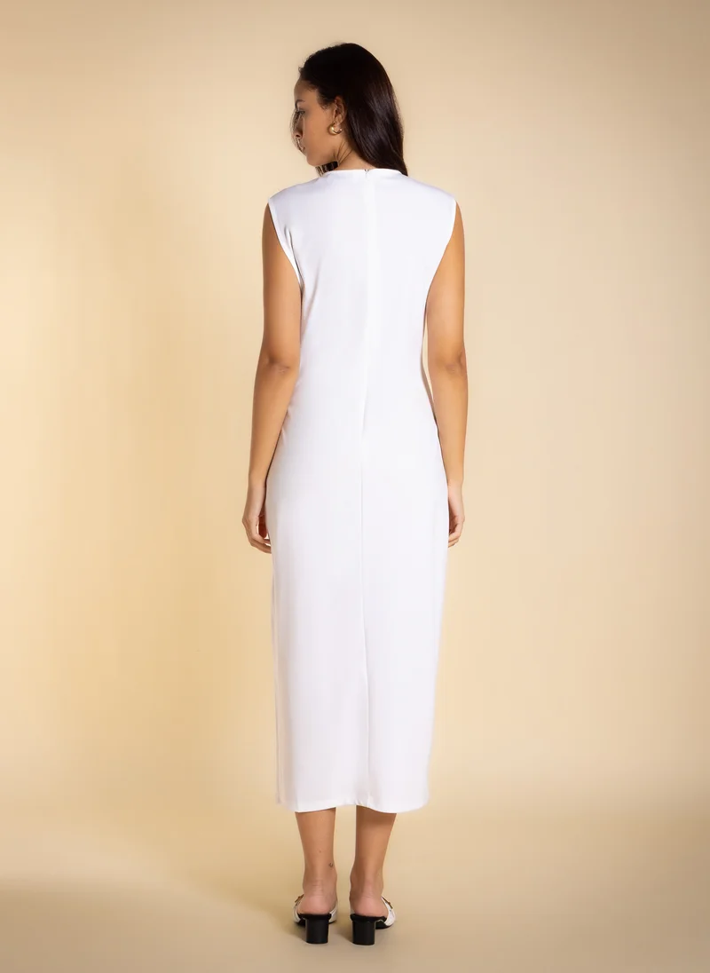 Shapes white FITTED MIDI DRESS WITH BELT for Women | Best Price UAE