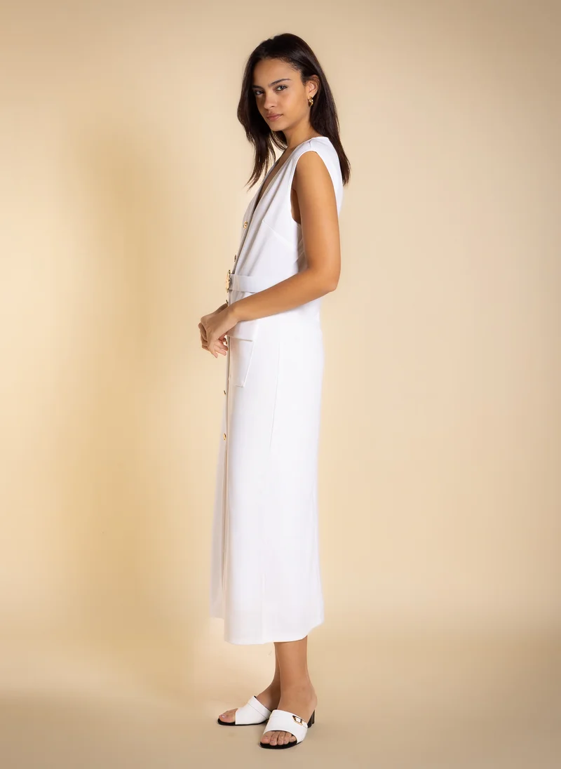 Shapes white FITTED MIDI DRESS WITH BELT for Women | Best Price UAE
