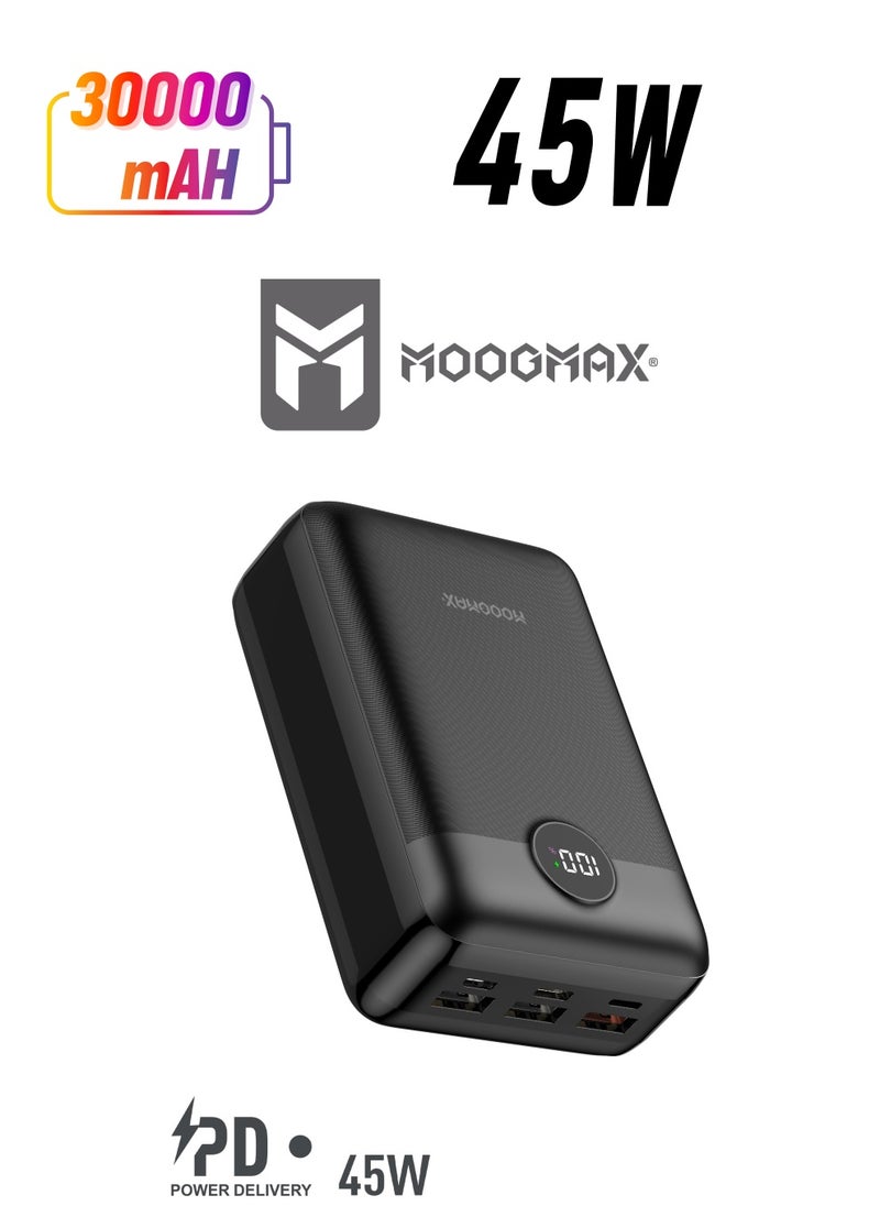 MOOGMAX - Power bank 30000mAh, 45W with six outlets, supports fast charging and a digital display screen, compatible with all devices and can charge a laptop with, in black from Moogmax - Image 1