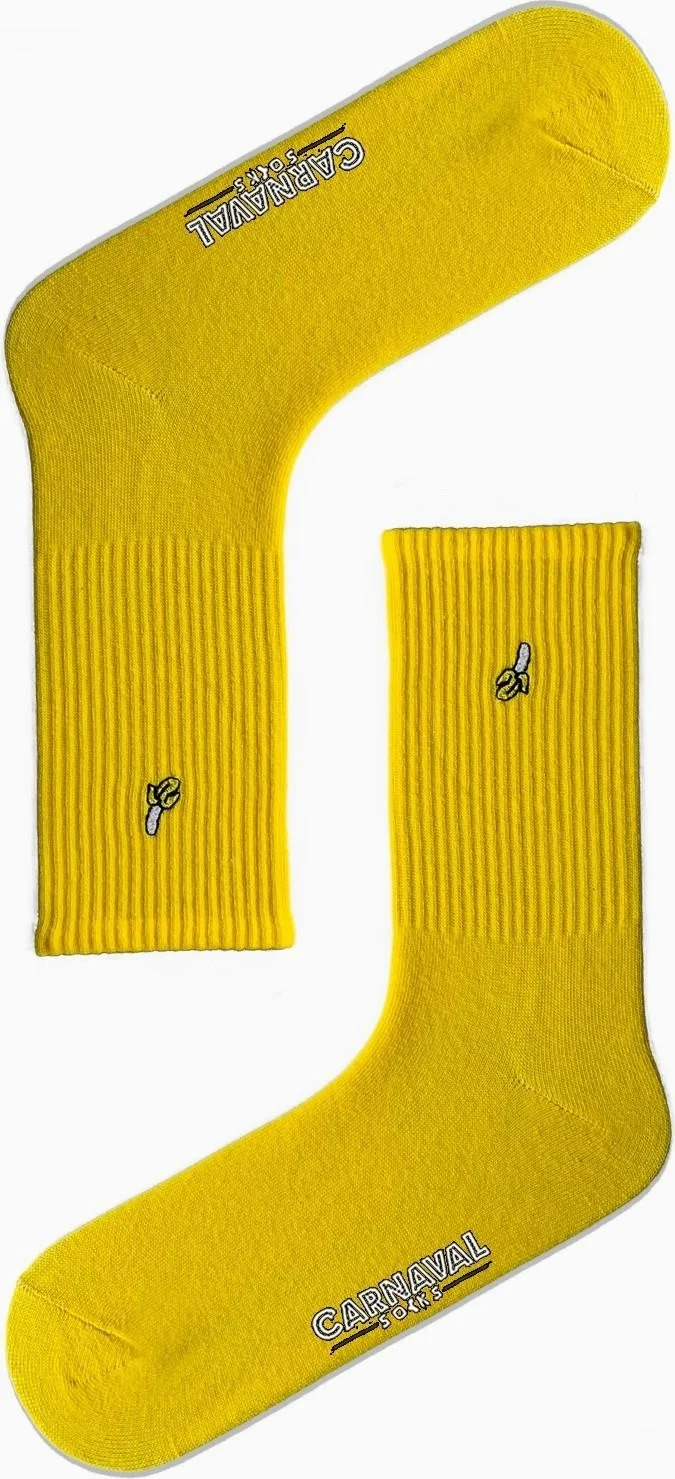 Carnaval Socks Banana Embroidered Yellow Color Sports Socks