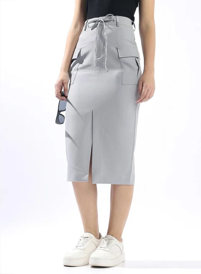 هوبرهولمي تنورة كارجو نسائية بخصر عالٍ متوسط الطول بتصميم كوري