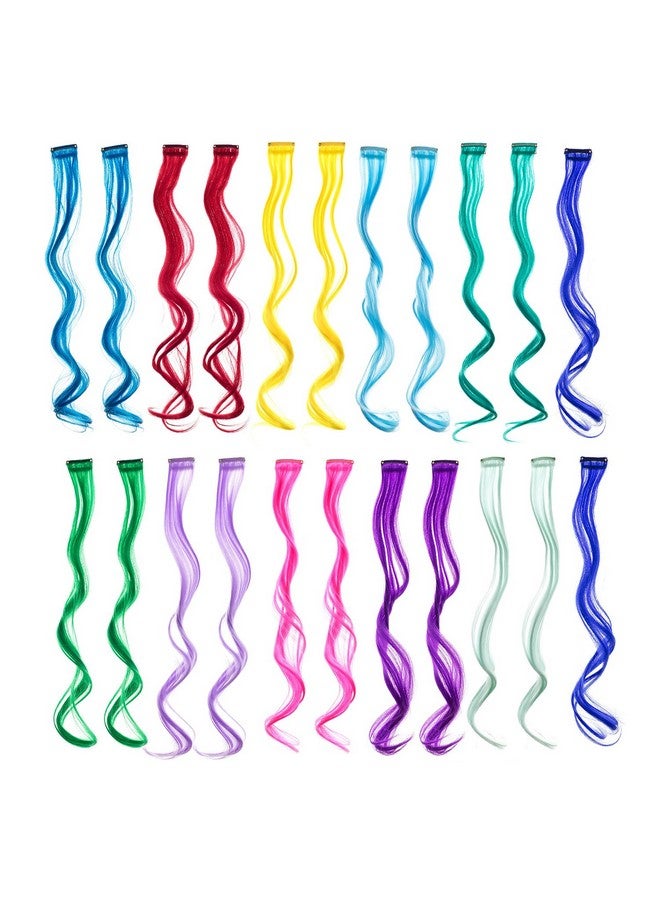 SWACC 22 Pcs Colored Party Highlights Clip On In Hair Extensions Multi-Colors Hair Streak Synthetic Hairpieces (11 Colors 22 Pcs In Set -Curly Wavy) - Image 1