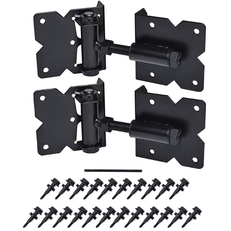 SANKINS Self Closing Gate Hardware Hinges Heavy Duty for Wooden/Vinyl/PVC Fences,90 Degree Adjustable, with Installation Screws and Swing Adjuster Tool,2 Pack/Set,Black - Image 1