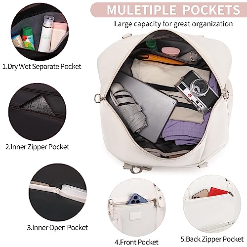 Wogarl 4PCS Weekender Bags for Women Large Overnight Bag Weekend Travel Duffel Bag Carry on Shoulder with Shoe Compartment Canvas Toiletry Bag for Travel Business Gym (Ivory) - Image 4