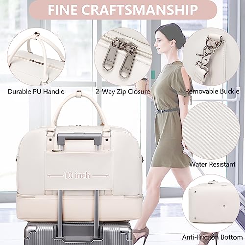 Wogarl 4PCS Weekender Bags for Women Large Overnight Bag Weekend Travel Duffel Bag Carry on Shoulder with Shoe Compartment Canvas Toiletry Bag for Travel Business Gym (Ivory) - Image 5
