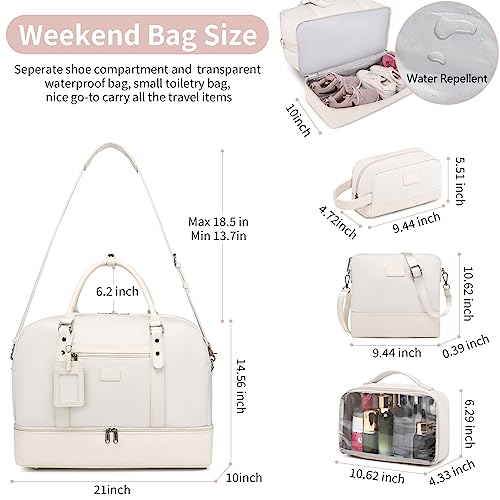 Wogarl 4PCS Weekender Bags for Women Large Overnight Bag Weekend Travel Duffel Bag Carry on Shoulder with Shoe Compartment Canvas Toiletry Bag for Travel Business Gym (Ivory) - Image 3