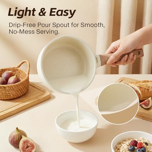 USELUCK Ceramic Nonstick Saucepan with Lid, 2.0 QT Small Non Stick Stock Pot with Stay-cool Handle, Induction Compatible Cooking Pot White Granite Coating Easy to Clean Non-toxic Kitchen Cookware - Image 5