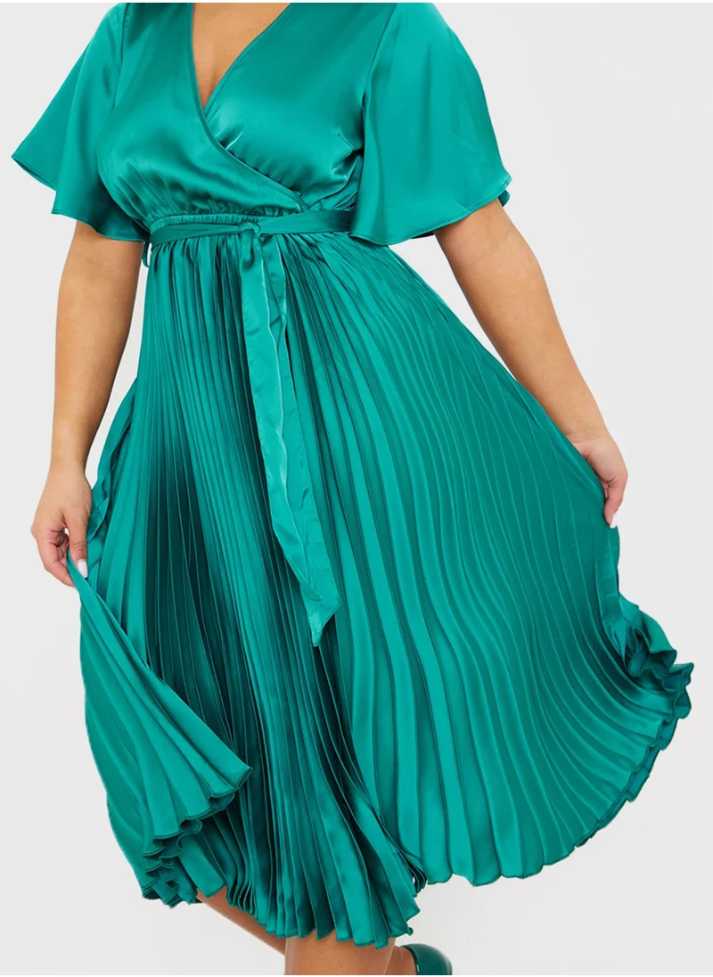 In the style Surplice Neck Pleated Dress