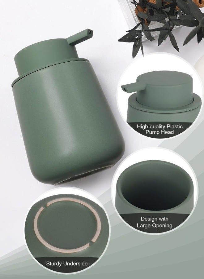 INGOFIN 3 Pcs Ceramic Bathroom Accessory Set - Foam Soap Dispenser, Toothbrush Holder & Tray, Bathroom Counter Set, Countertop Essentials for Home, Guest Bathroom, or Office Use, Matte Green - Image 4