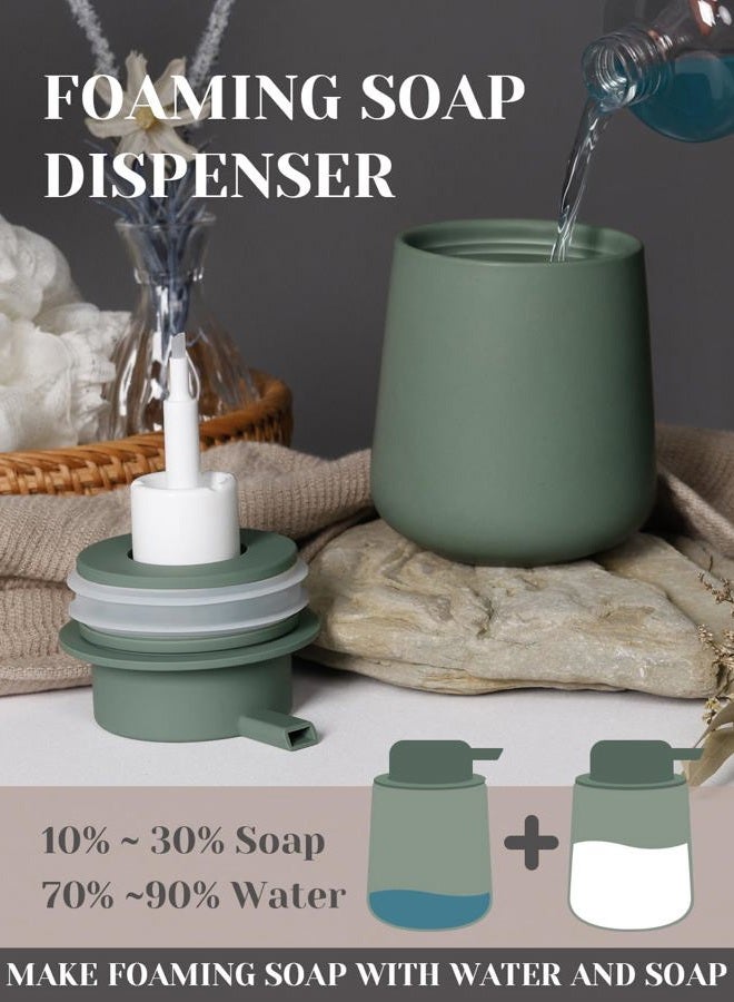 INGOFIN 3 Pcs Ceramic Bathroom Accessory Set - Foam Soap Dispenser, Toothbrush Holder & Tray, Bathroom Counter Set, Countertop Essentials for Home, Guest Bathroom, or Office Use, Matte Green - Image 3