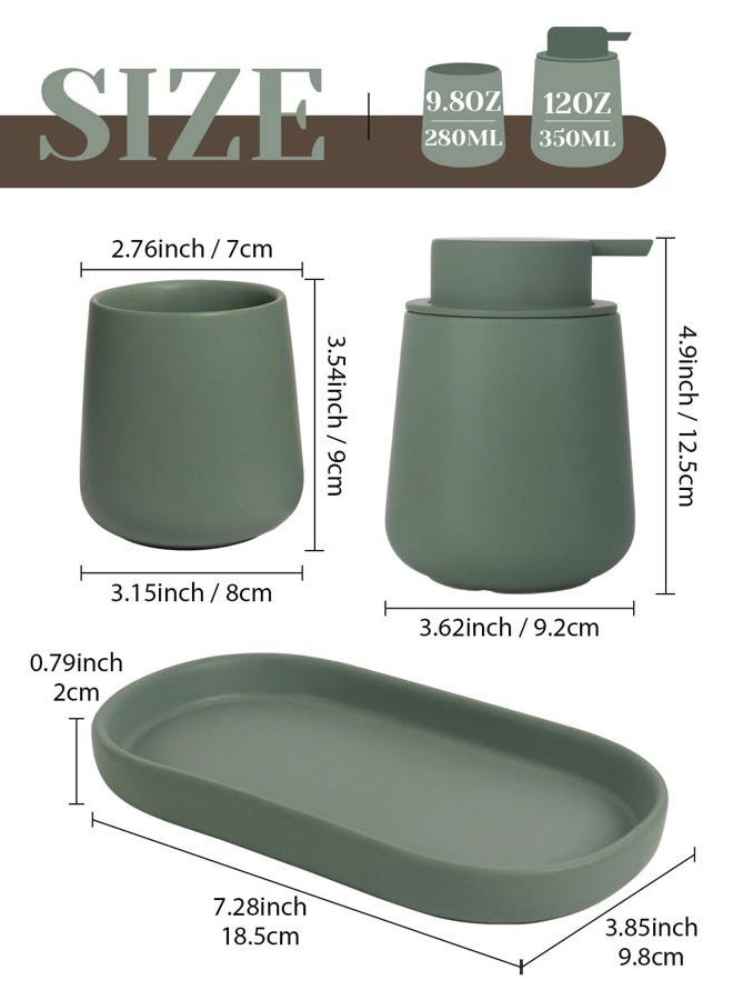 INGOFIN 3 Pcs Ceramic Bathroom Accessory Set - Foam Soap Dispenser, Toothbrush Holder & Tray, Bathroom Counter Set, Countertop Essentials for Home, Guest Bathroom, or Office Use, Matte Green - Image 2