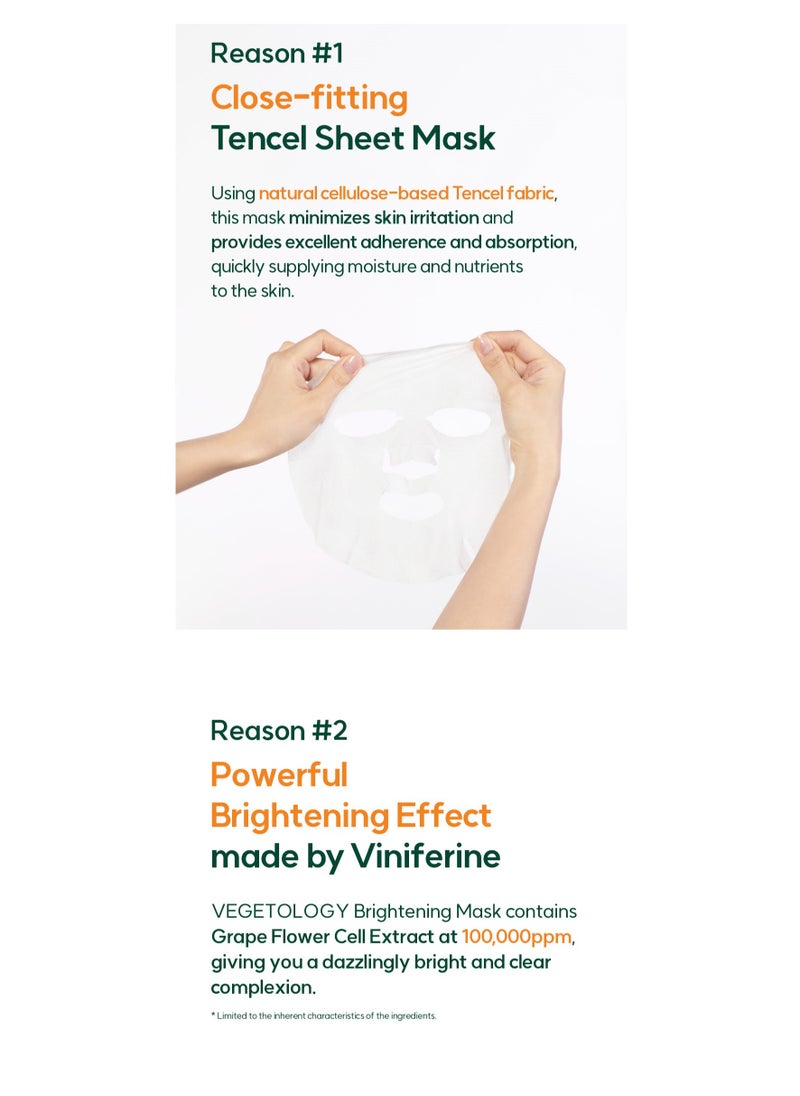 Vegetology - Viniferine Brightening Mask- Korean Skincare For Light & Brightening Skin, Help Improve Skin Radiance, Reduce Dullness and Promote More Even Skin Tone Naturally 0.88oz 25g X 10ea - Image 1