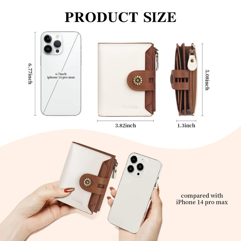 Blucoay Wallet Women,RFID Blocking Leather Womens Wallet Bifold Compact Card Holder Small Wallet for Women with Removable ID Window(Whitebrown) - Image 4